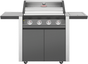 BeefEater 1600 Series Dark 4 Burner BBQ & Trolley w/ Side Burner, Cast Iron Burners & Grills