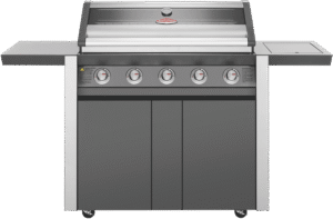 BeefEater 1600 Series Dark 5 Burner BBQ & Trolley w/ Side Burner, Cast Iron Burners & Grills